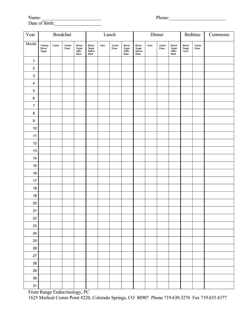 Blood Glucose Meal Log Fill Out Sign Share Online PdfFiller