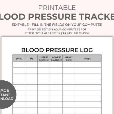 Blood Pressure Chart Printable Instant Download Medical Tracker Editable Blood Pressure Tracker BP Tracker Blood Pressure Log Etsy
