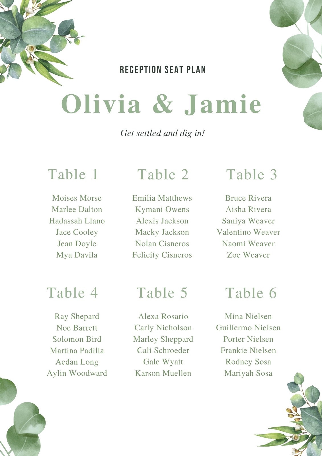 Free Custom Printable Wedding Seating Chart Templates Canva