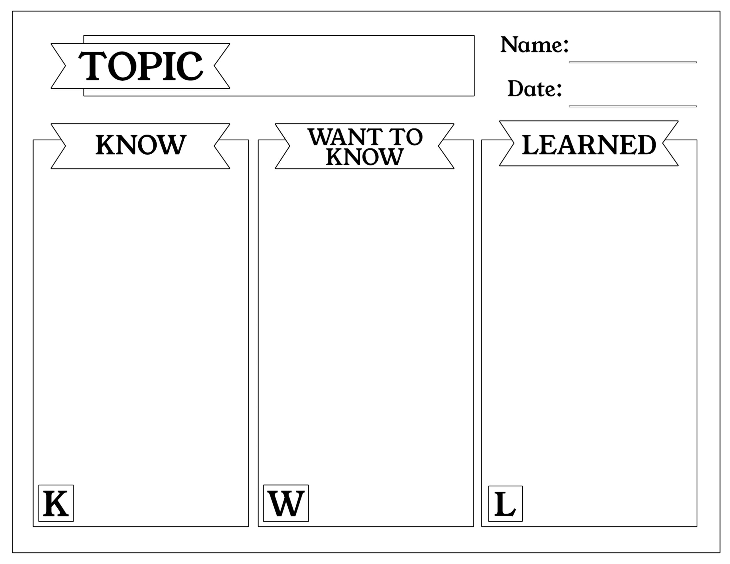 Free KWL Chart Printable Graphic Organizer Paper Trail Design