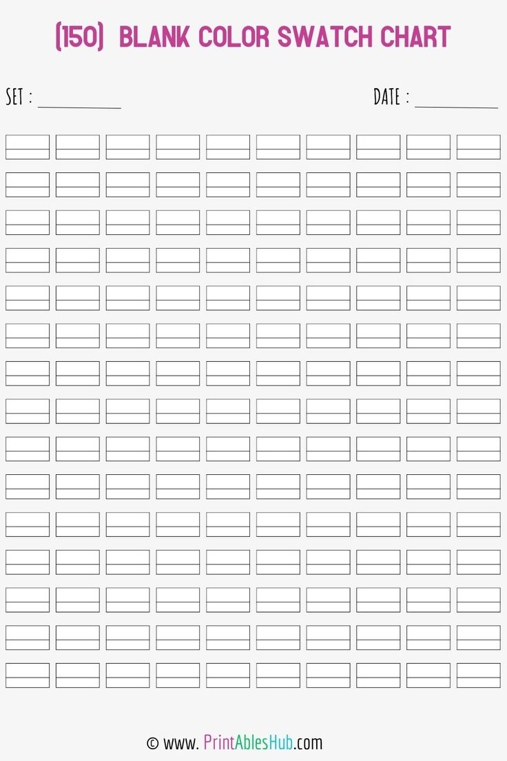 Free Printable 24 50 72 80 100 120 150 168 Blank Color Swatch Chart Template PDF 