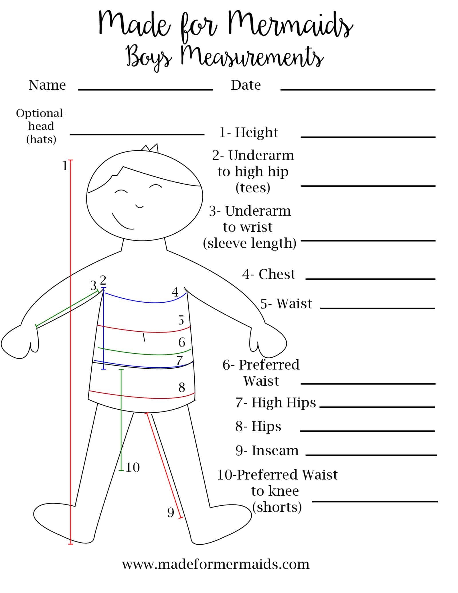 FREE Printable Blank Measurement Chart For Adults Youth FREE Printable Blank Measurement Chart For Adults Youth