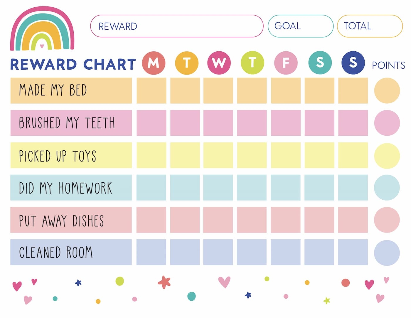 free printable reward chart