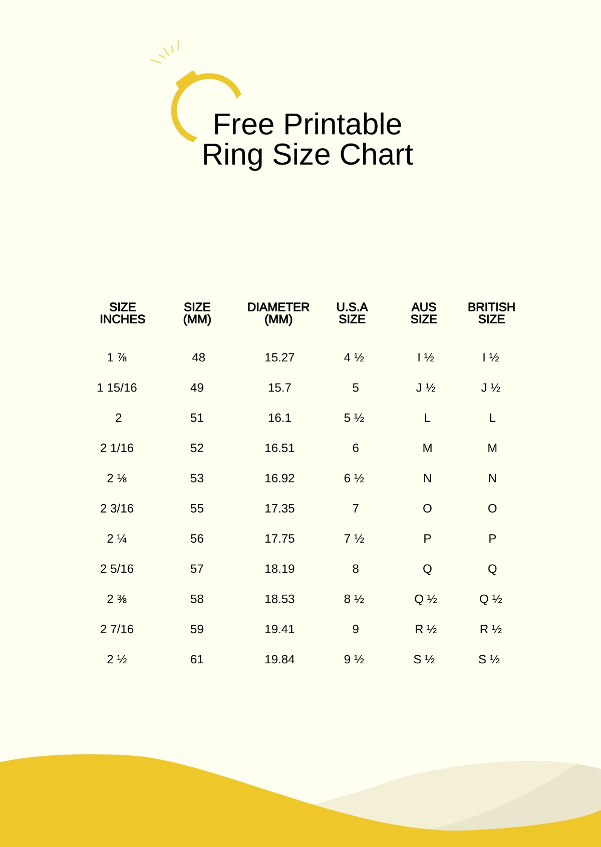 ring size printable chart