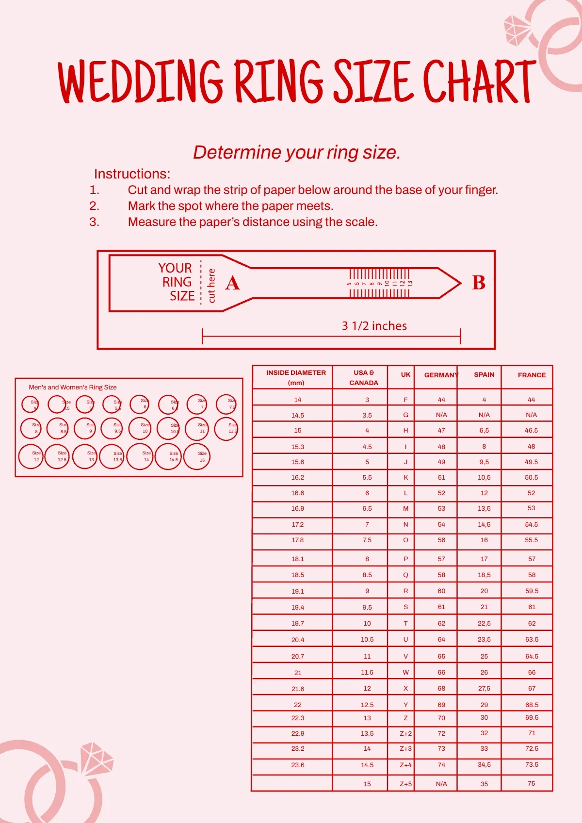 Free Wedding Ring Size Chart Template To Edit Online