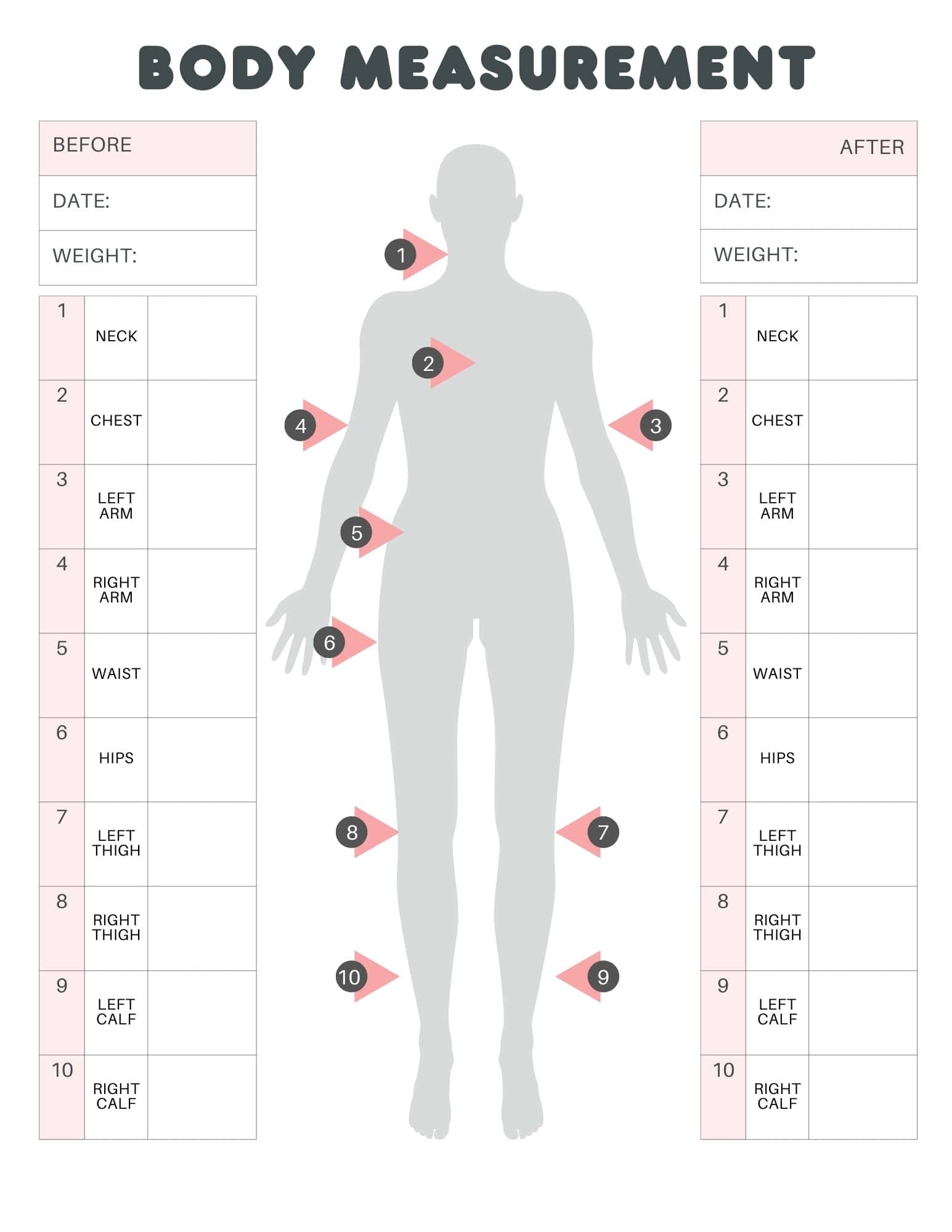 body measurement chart printable
