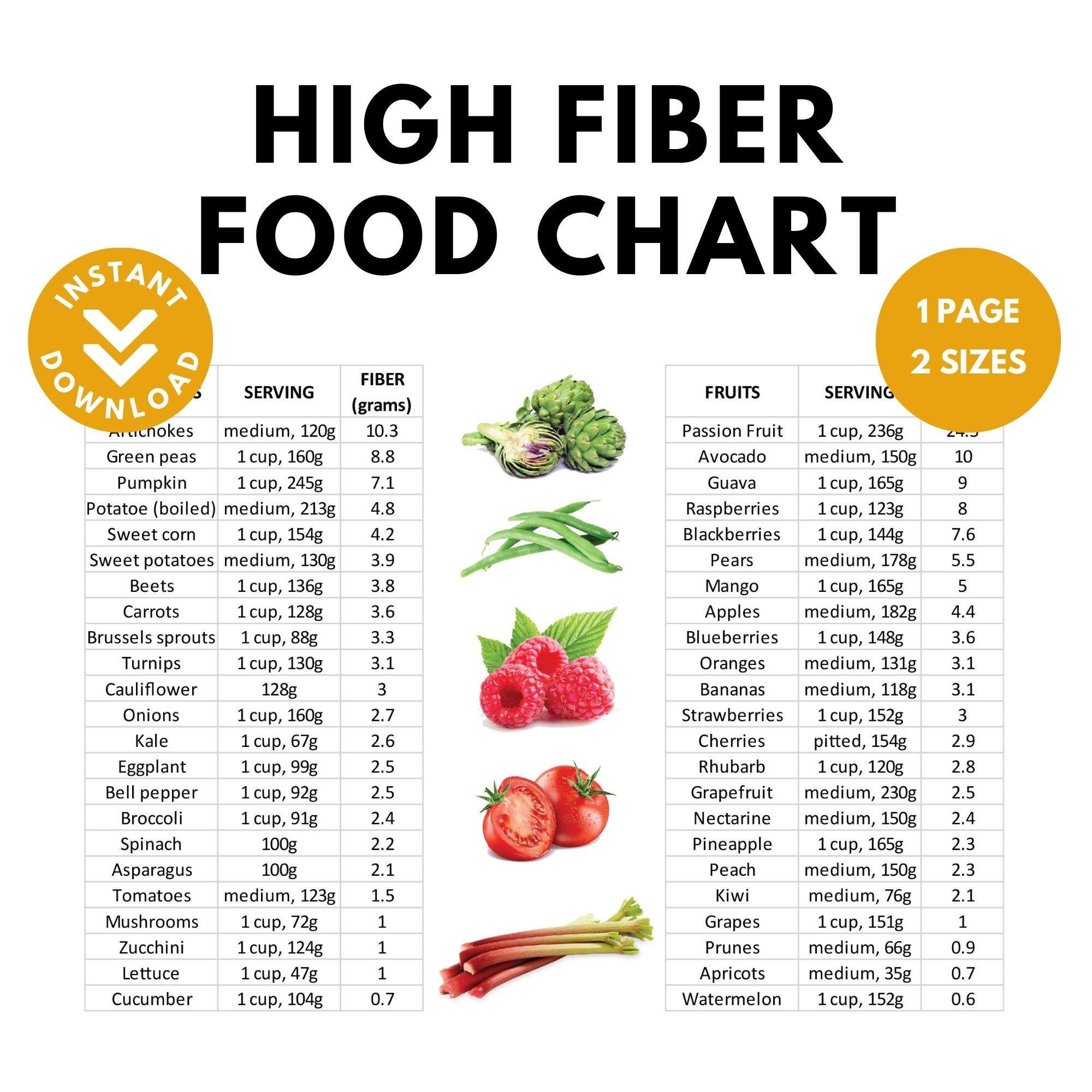 High Fiber Food Chart Nutrition Guide printable Etsy Israel