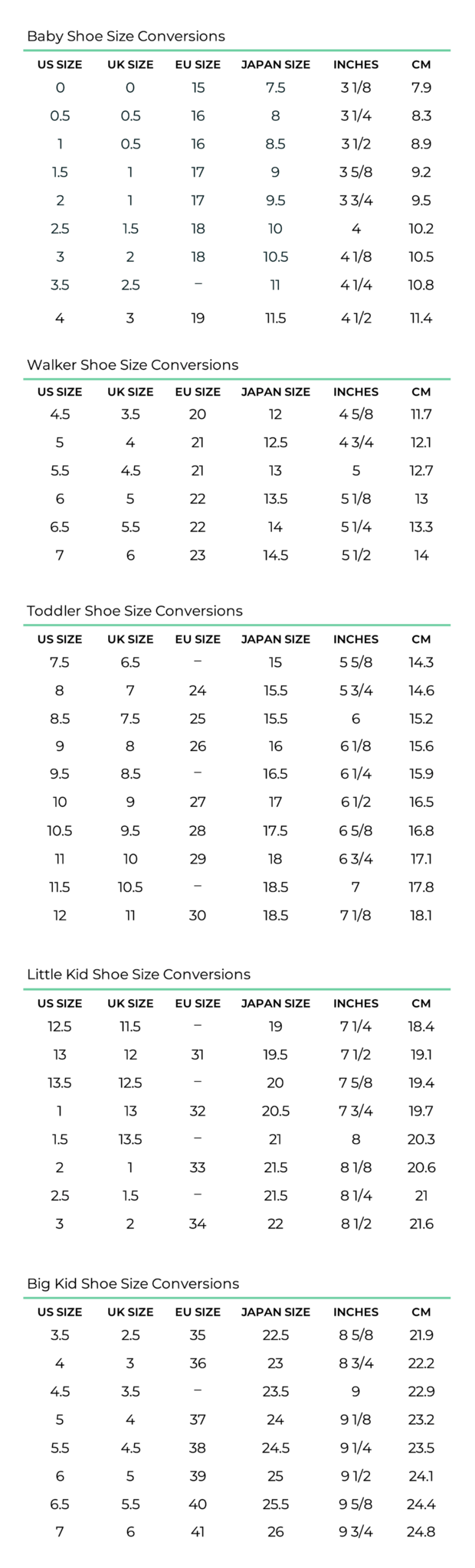 Kids Shoe Size Conversion Chart US UK EU Japan Kiddie Kobbler St Laurent Kiddie Kobbler St Laurent