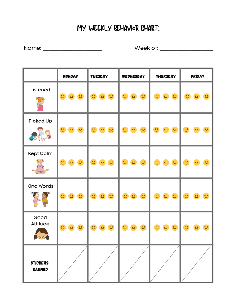free printable daily behavior chart