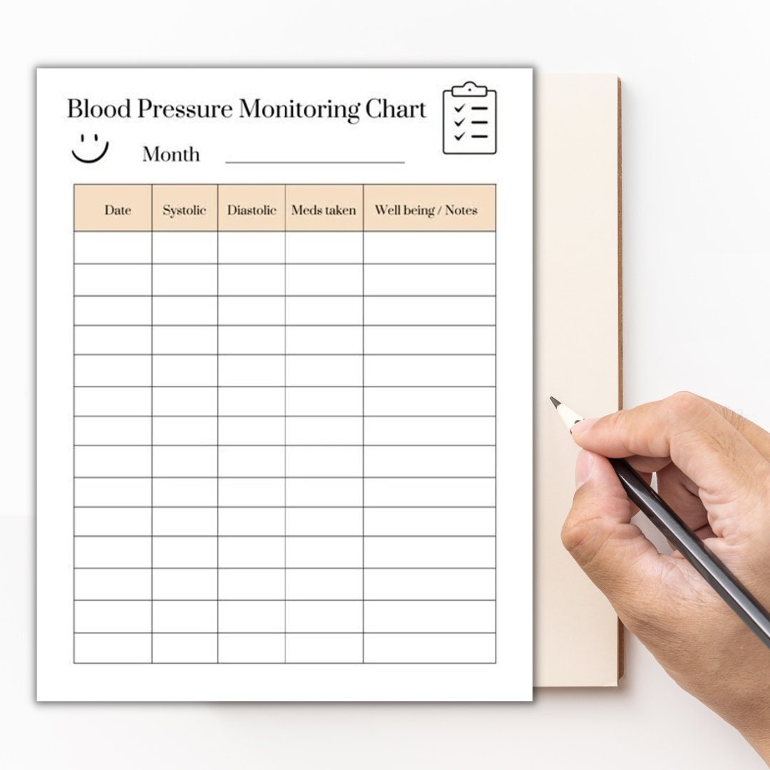 Printable Blood Pressure Monitoring Chart Digital Download Etsy Printable Blood Pressure Monitoring Chart Digital Download Etsy