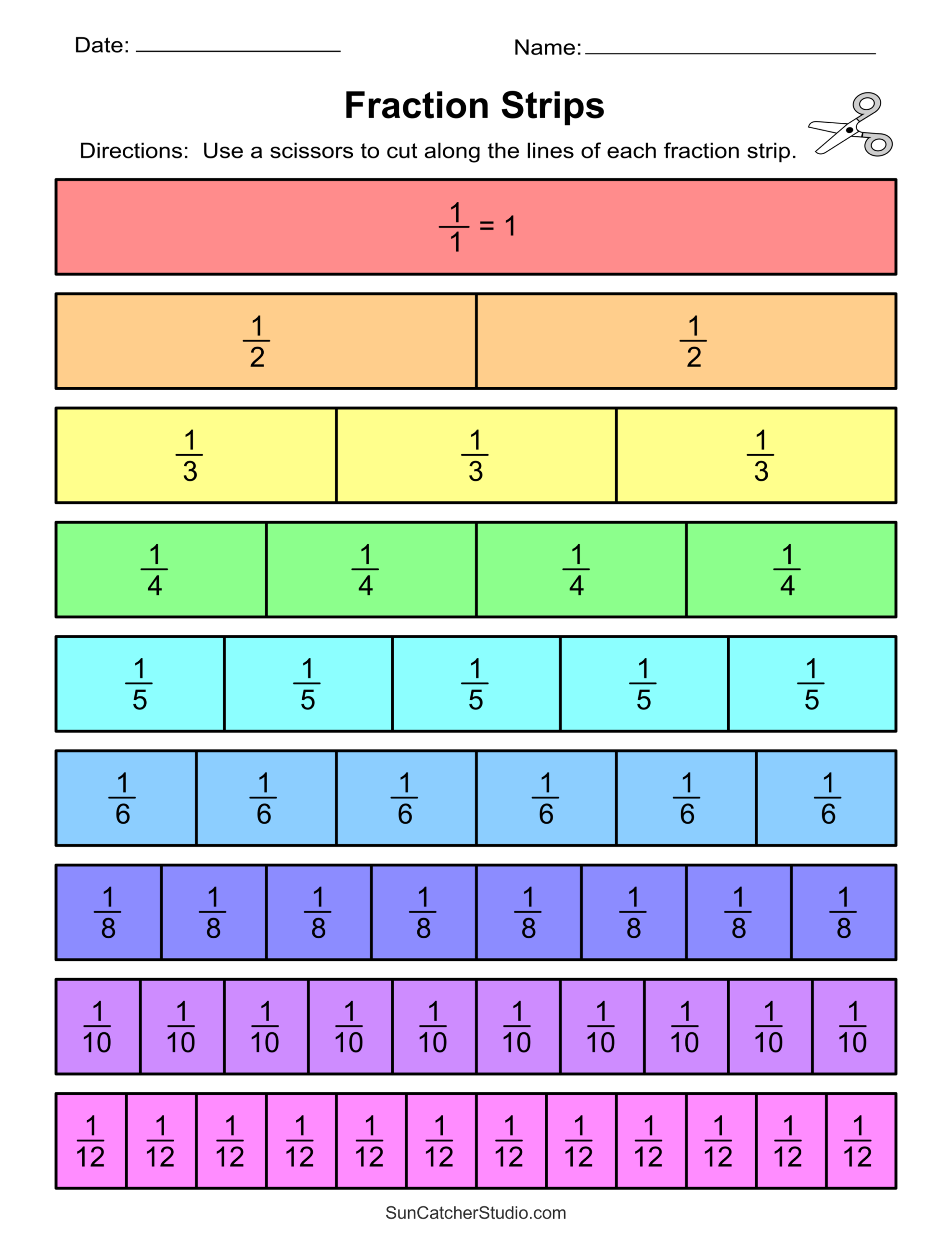 Printable Fraction Strips And Fraction Bars Free Printables Lettering SVG Files Tools Apps