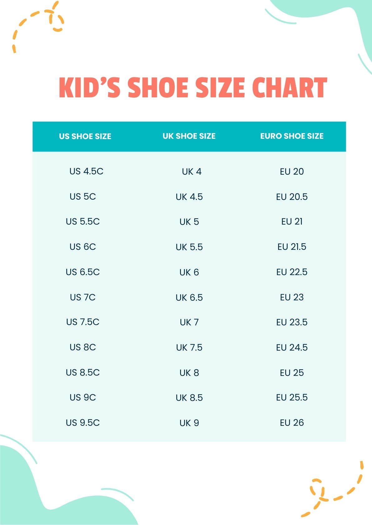 Printable Shoe Size Chart Printable Shoe Kid Us Shoe Size Chart Chart Printable Shoe Size