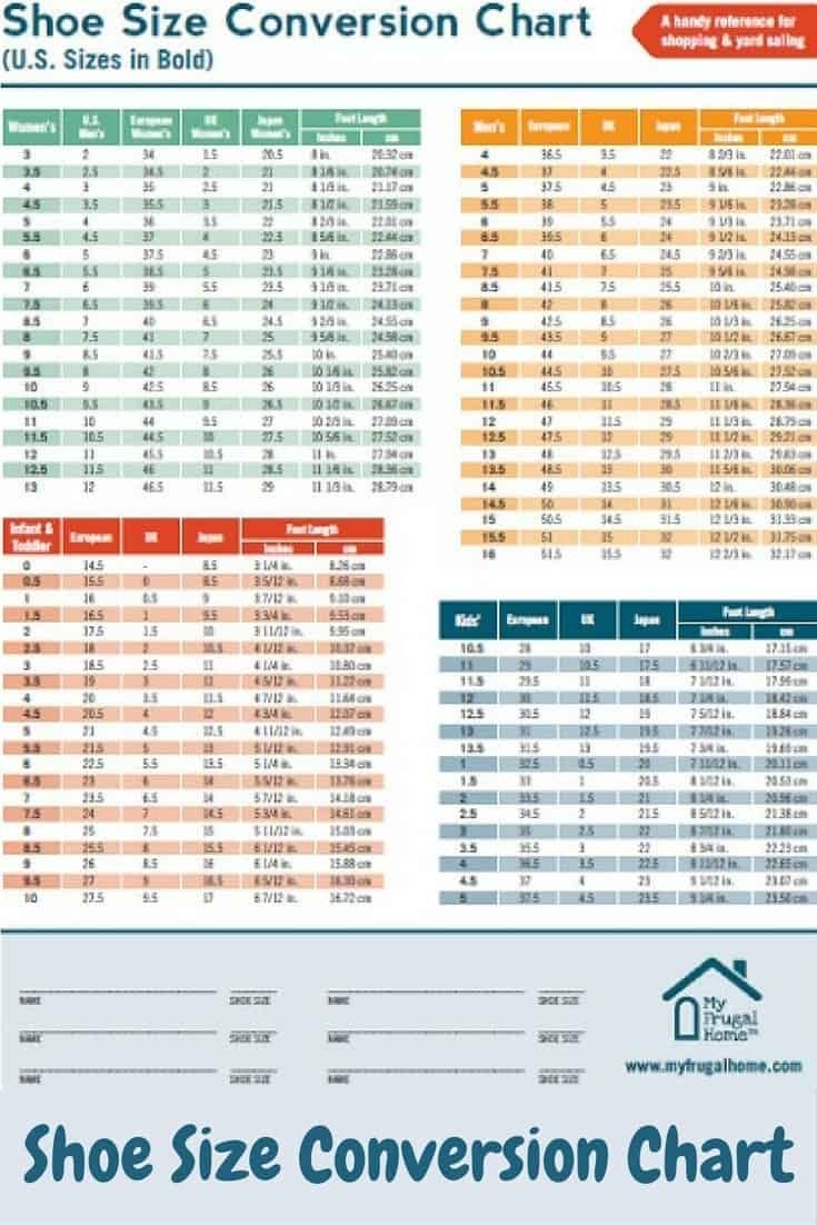 shoe sizing chart printable