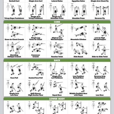 QUICKFIT Workout Poster Cable Machine An Exercise Chart For Cable Training Station Laminated Gym 18 X 24