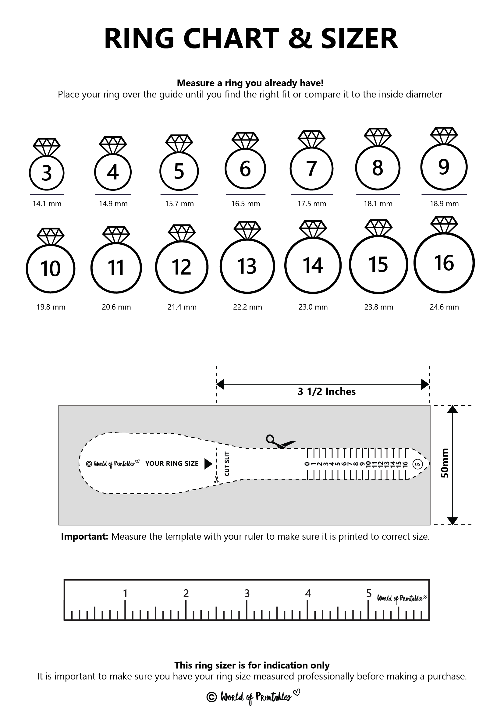 Ring Size Template Mens Ring Size Chart Printable Pdf Ring Sizer Template Ring Sizer