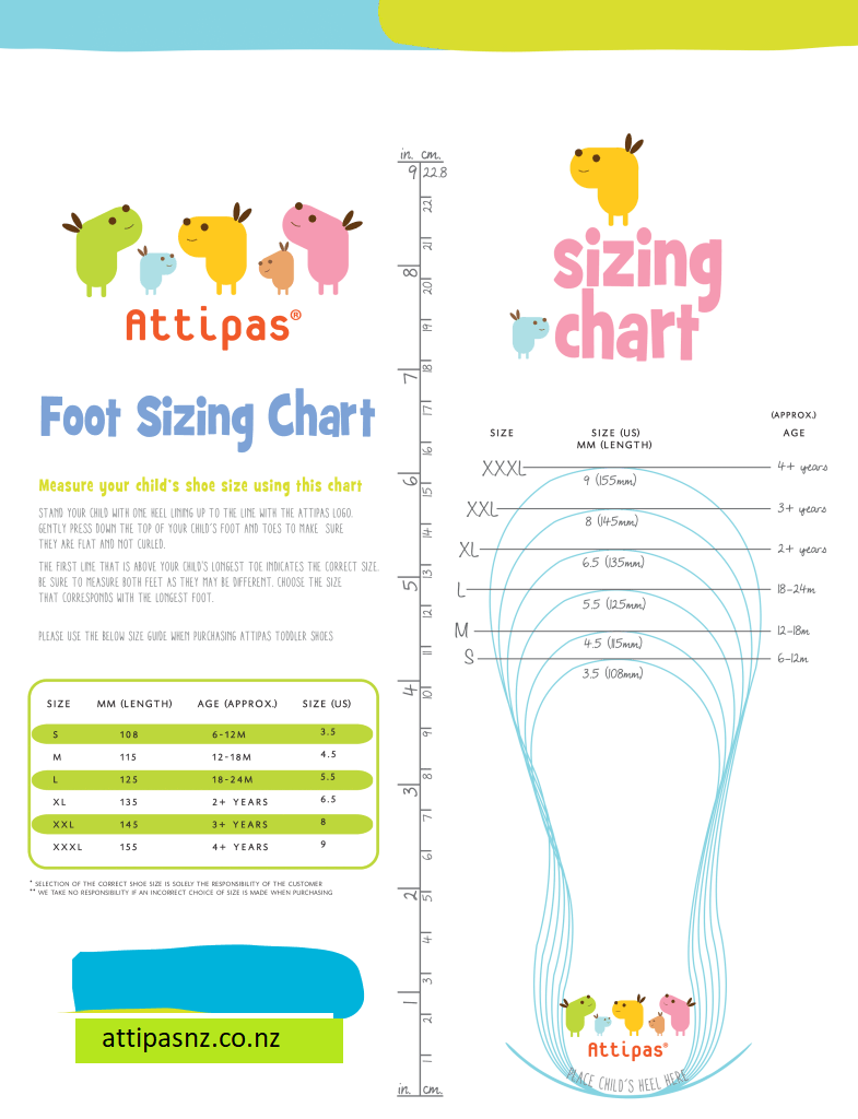 Size Guide Attipas Official NZ Site Baby Toddler Shoes
