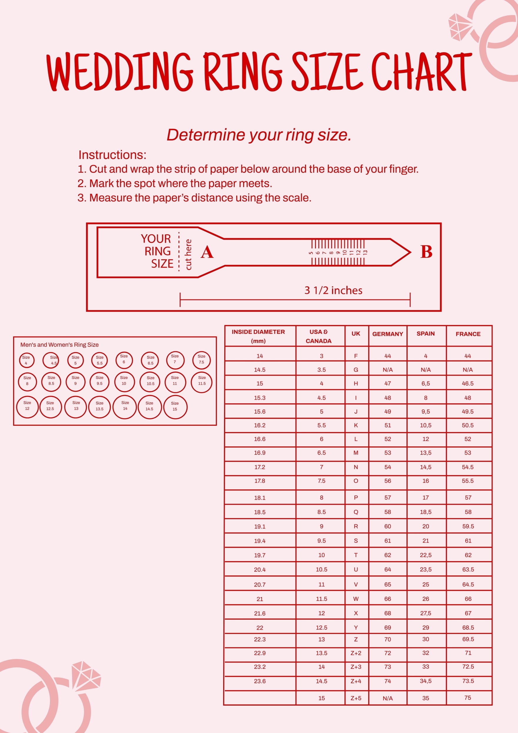 Wedding Ring Size Chart Template In Illustrator PDF Download Template 