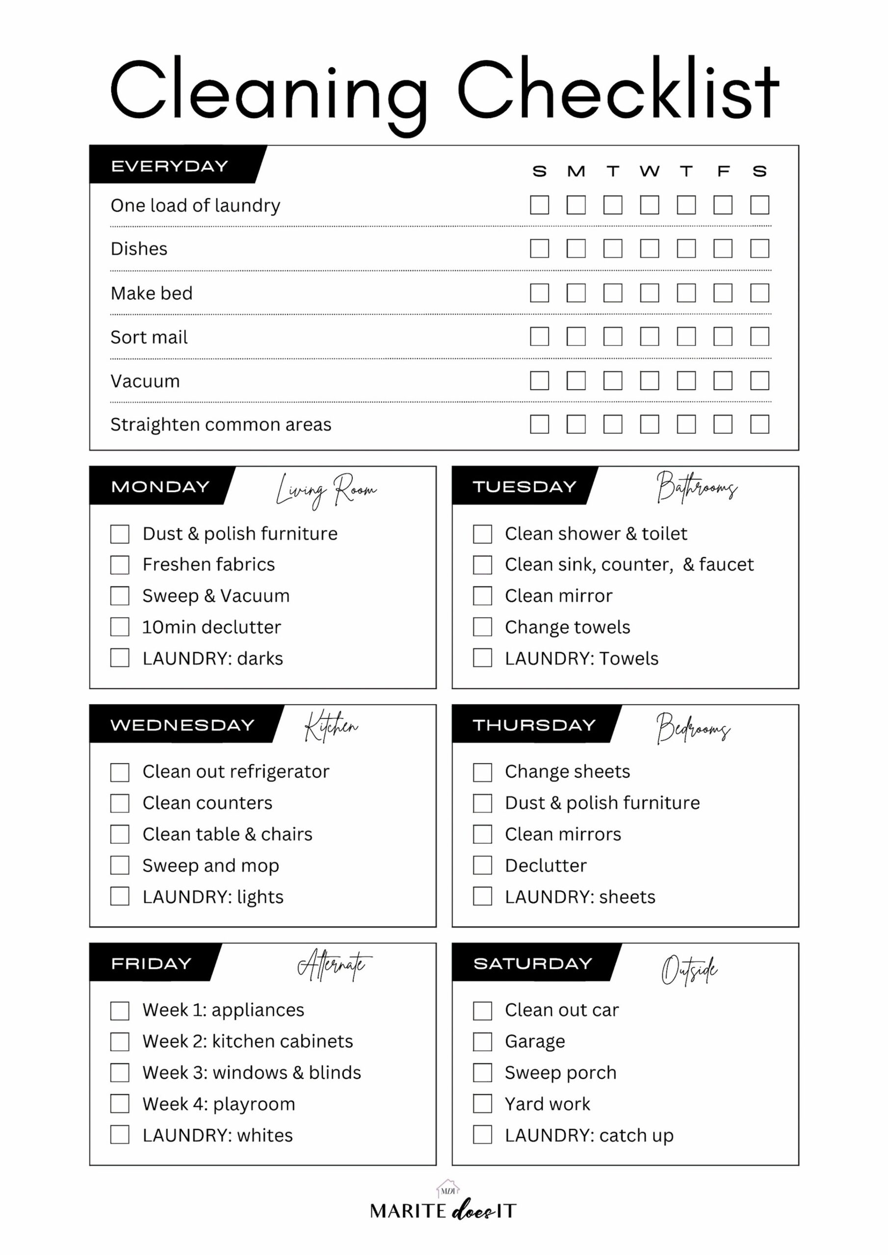 cleaning chart printable